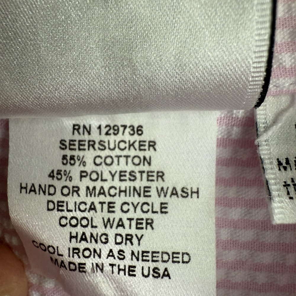 Finley Seersucker Classic Pink Blouse Shirt Open Neck‎ Womens Small Long Sleeve - Picture 7 of 9